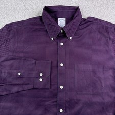 Brooks Brothers Shirt Mens Large Blue Burgundy Checkered Regent Supima Cotton