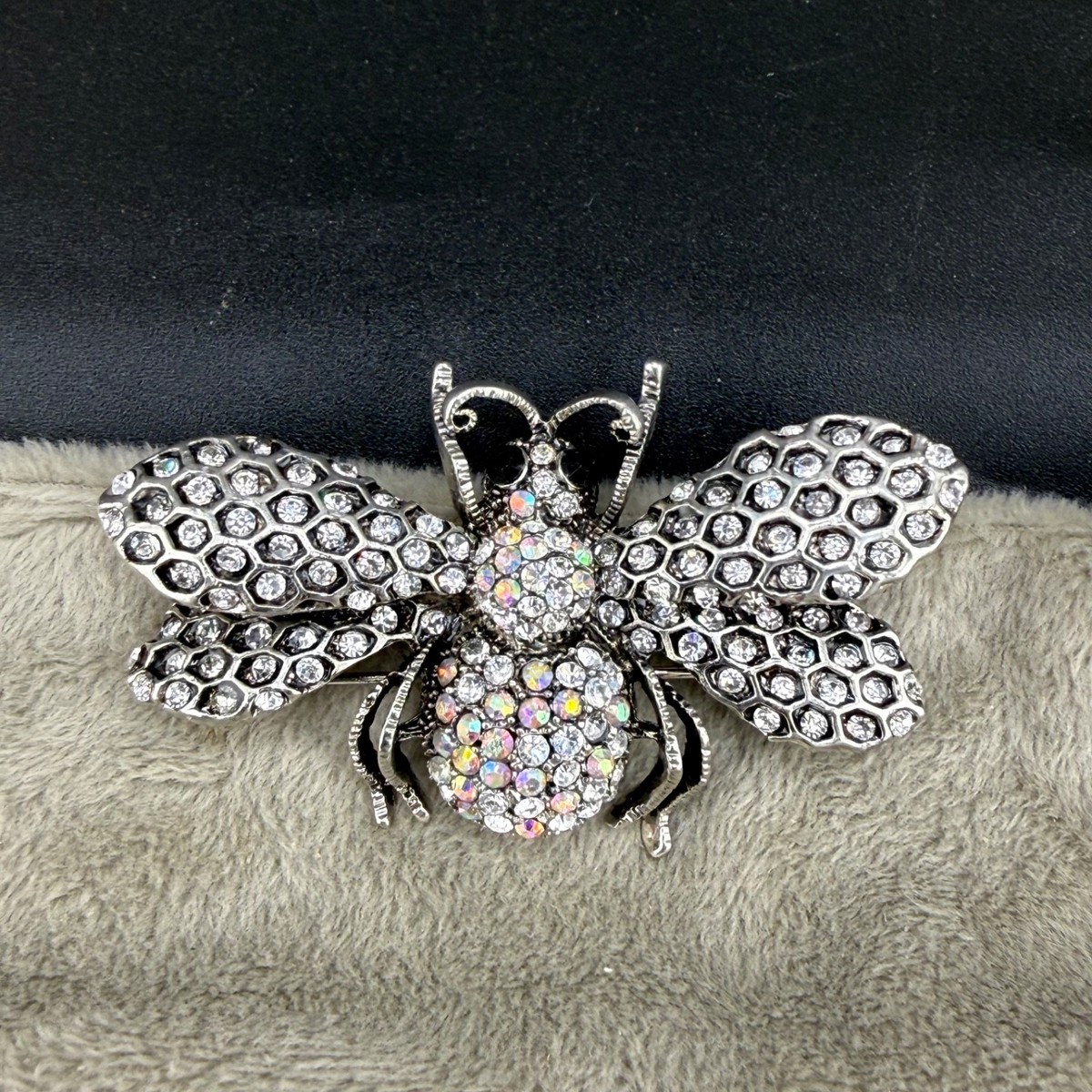 Cara NY Rhinestone Insect Brooch Silver Tone Pendant Bale