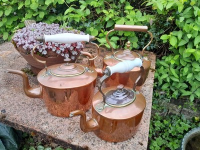 Antiker englischer Kupfer Teekessel aus dem 19. Jahrhundert ~ Landhaus, Küche.