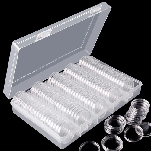 100 Pieces 25 mm Coin Capsules Holder with Plastic Storage Organizer Box for ...