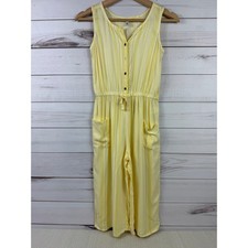 SO Yellow Striped Button Front Jumpsuit Sleeveless Casual Romper Girls M 8