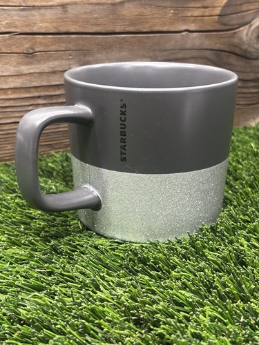 STARBUCKS Mug 2018 Matte Black Silver Glitter and Stars Ceramic Coffee Mug 12oz