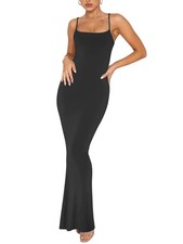 Women’s Casual Slip Long Dress Ribbed Bodycon Maxi – Black M