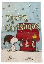 Snoopy & Charlie Brown 12 X 18 In  Merry  Christmas 2 Sided Garden Flag Snowing