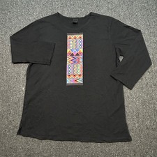 Sabaku Artwear Graphic Top Sz S Womens Black Boho Geometric Tribal Made in USA