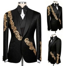 Beaded Men Floral Suit Jacquard Crystals Satin Peak Lapel Jacket Wedding Party