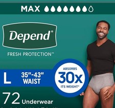 72 Count Depend Fresh Protection Max Adult Incontinence Underwear Large for Men