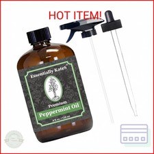 Peppermint Essential Oil 4 oz. with Huge Glass Bottle, Glass Dropper, and Spraye
