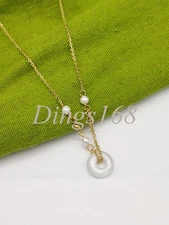 18K Yellow Gold Filled Pearl Safety Buckle Pendant + 16"/18"Cable Chain Necklace