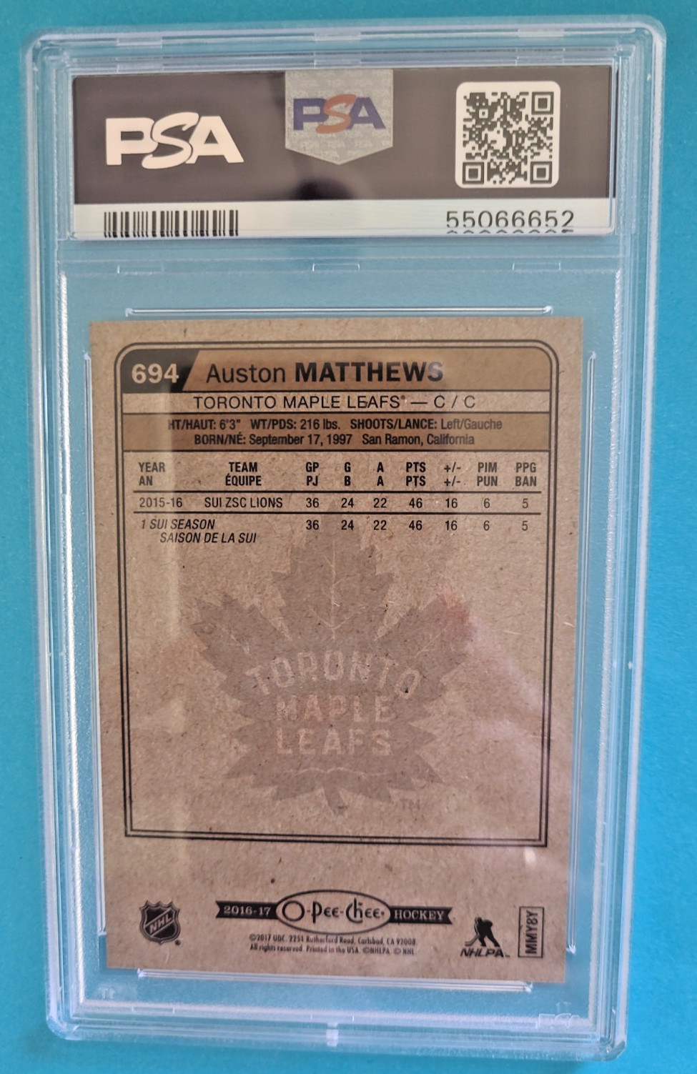 2016-17 Auston Matthews OPC O-PEE-CHEE #694 Rookie RC PSA 9 MINT view 4