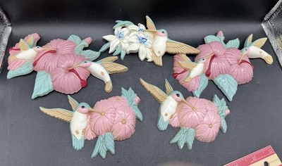Vtg Home Interiors Burwood Plastic Hummingbirds Flowers Wall Plaque Set of 5 USA