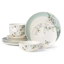 12-Piece Botanica Dinnerware Dinner Set Everyday Service for 4 Porcelain Sturdy
