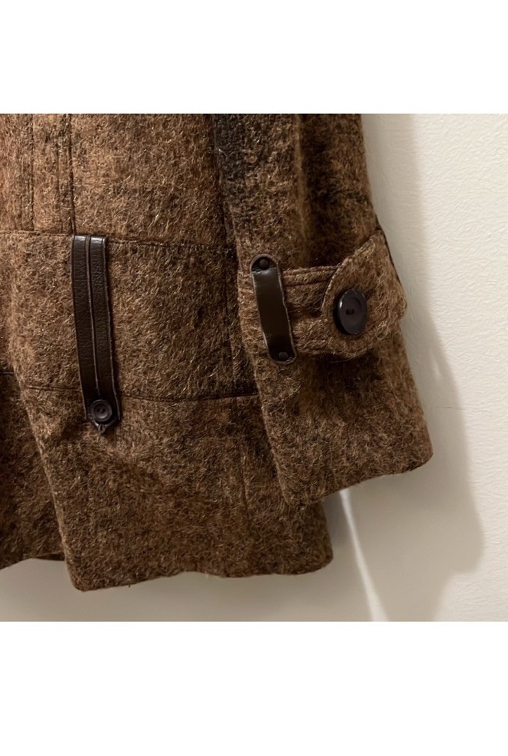 Mackage Brown Button Belted Collared Leather Trim… - image 11