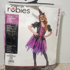 Child's Halloween Cosplay Costume Girls Size M 7-8 PURPLE WITCH SORCERER W/Hat