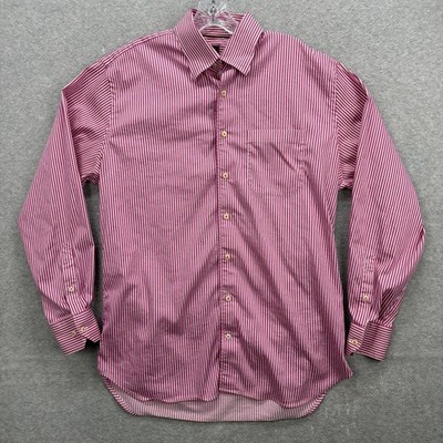 Peter Millar Shirt Mens Large Pink White Stripe Stretch Performance Active Dress