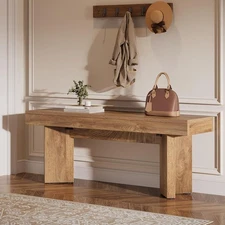 47'' Wooden Entryway Bench, Farmhouse Indoor End of Bed Bench Long Table Seat