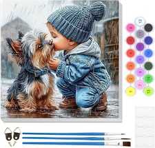 Framed Paint by Numbers Kit Dog for Adults, Paint by Numbers for Adults Beginner
