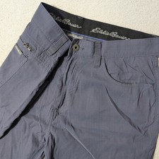 Eddie Bauer Mens Tech Pants Blue Nylon Flex Hiking Straight Leg 36x32 Zip Pocket