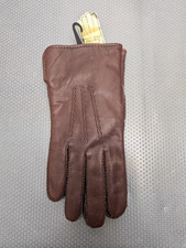 Vintage Imported Genuine Leather Gloves Brown Full Knit Lined NOS Size M