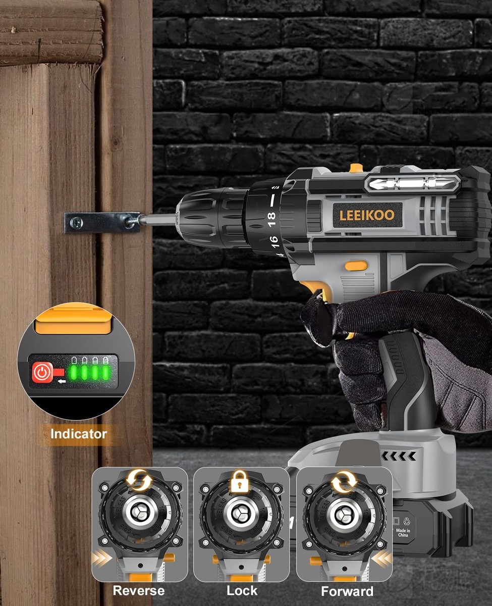 Avvitatore A Batteria LEEIKOO 21V - Trapano Elettrico Con 42N.m Di Coppia, 2 Velocità, 20 Accessori - Ideale Per Fai Da Te - Foto 6