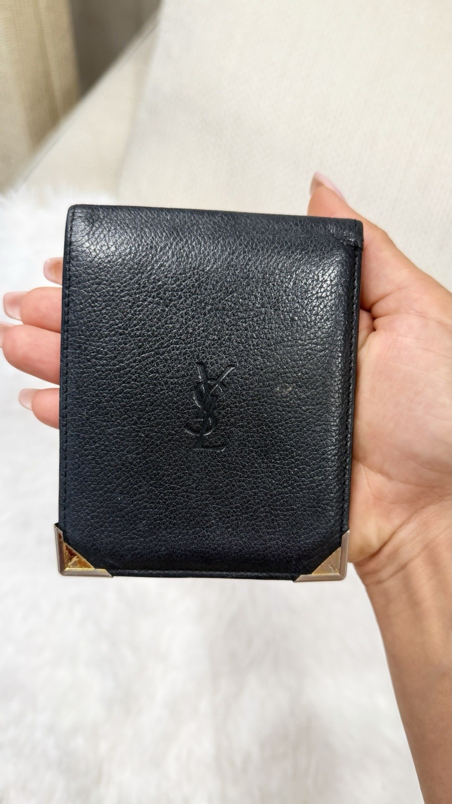 Saint Laurent YSL Men Wallet Leather Bi-fold Black