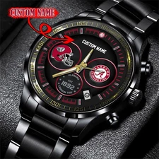 Crimson Tide Black Stainless Steel Watch-personalize name