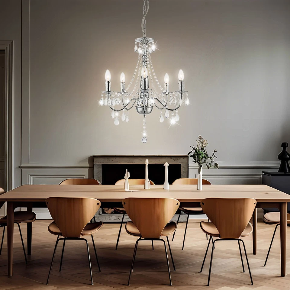 Lampadario A Sospensione In Cristallo Per Tavolo Da Pranzo 5 Fiamme LED H 143Cm - Immagine 3 di 4