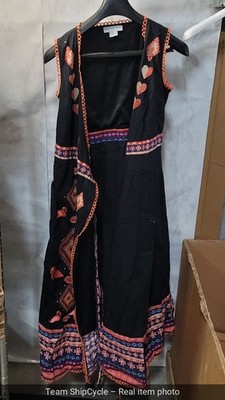 NEVER FULLY DRESSED Black Cotton Atia Embroidered Wrap Belt Dress Size 8 G2U