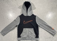 Nike Hoodie Kids Boys Small Gray Black Orange Swoosh Logo Sweatshirt Pullover
