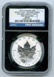 2016 $5 CANADA SILVER MAPLE LEAF NGC PF70 ROARING GRIZZLY PRIVY REVERSE PROOF