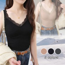 Women Winter Warm Plush Fleeced Camisole Top Thermal Lace Vest Tank Top