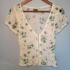 Reclaimed Vintage Inspired Ruched Mesh Top In Floral Print Women's Size Medium