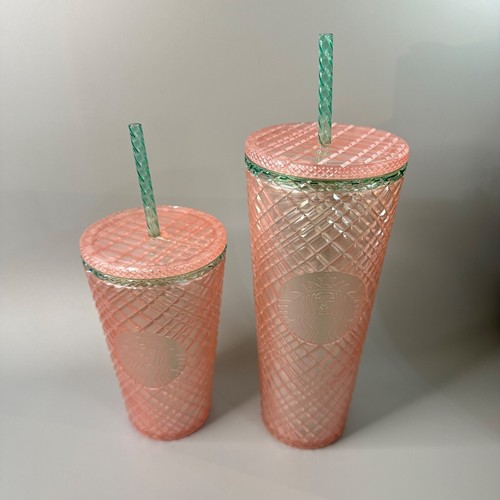 New Starbucks 2023 Summer Jeweled Pink Pearl and Mint Tumbler 16 oz Or 24 oz