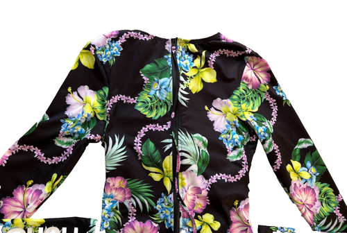 NEW NWT Hurley 1 one pc swim suit rash guard M MEDIUM long sleeves zipper floral - Picture 7 of 9