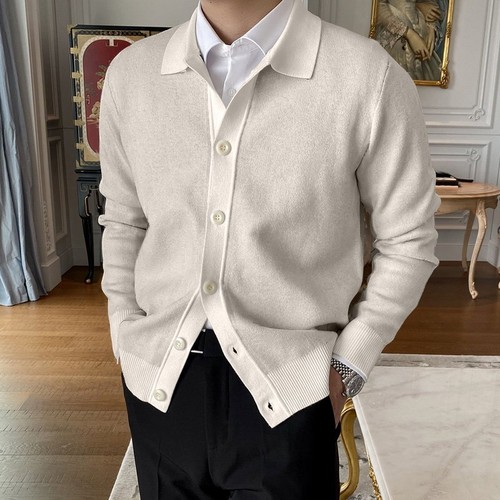 Cardigan casual da uomo lavorato a maglia maglione maniche lunghe colore massello cappotto caldo con bottoni - Foto 14 di 25