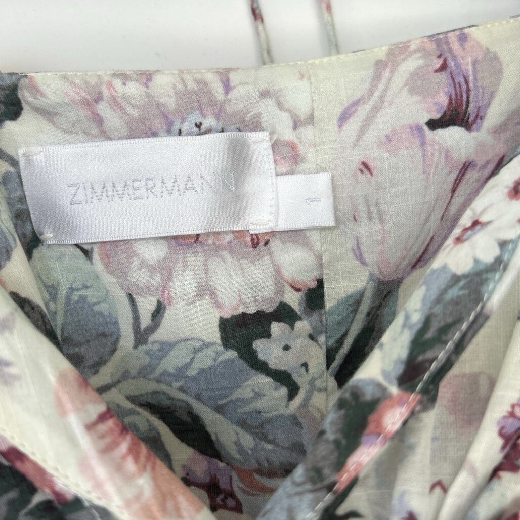 ZIMMERMANN Jasper Floral Halter Tie Cutout Midi Maxi Dress Size 1 AU/UK 8 US 4