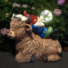 Garden Gnome Highland Cow Statue w/ Solar Light Outdoor Decor Yard Patio Lawn