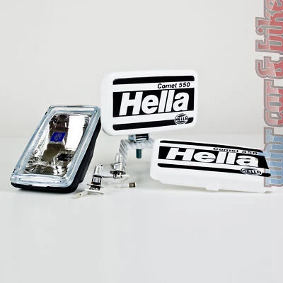 2x Hella Comet 550 12V 55W H3 Fernscheinwerfer Scheinwerfer 195x96mm + Kappe - Bild 1 von 2