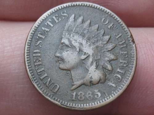 1865 Indian Head Cent Penny- Plain 5, VF Details