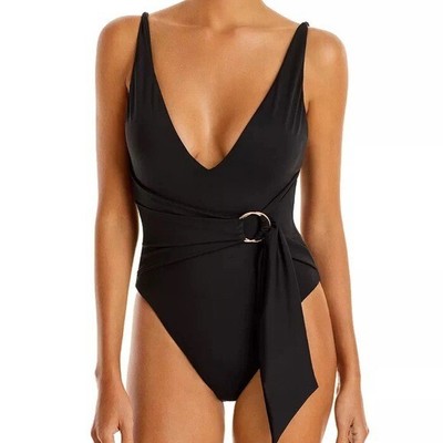 Jonathan Simkhai Black Niya Tie Waist One Piece Swimsuit Large L NWT
