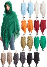 Women Warm Hooded Wraps Shawls Scarf Tassel Knit Pullover Cape Autumn Winter