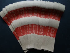 20 - Red $500 Cash Money Self-Sealing Straps Tan Saw Tooth Currency Bands 