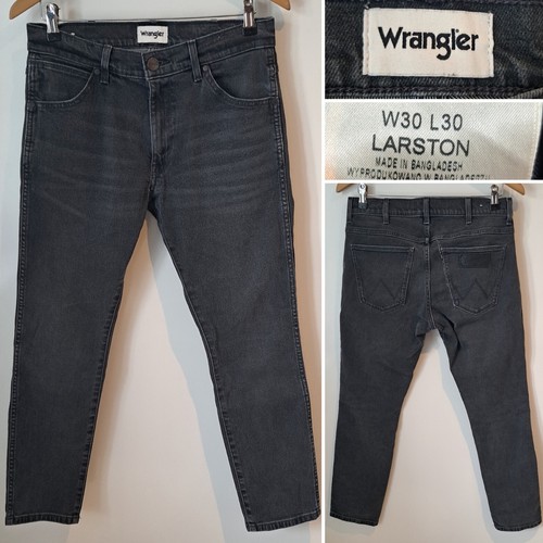 WRANGLER LARSTON BLACK DENIM TAPERED STRETCH JEANS SIZE W30 x L30 30" WAIST