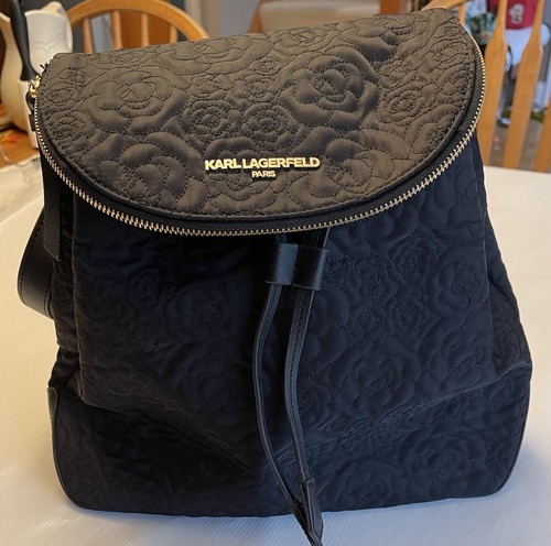 Karl Lagerfeld Paris Women’s Black Purse Backpack Floral Quilted EUC - 第 5/12 張圖片