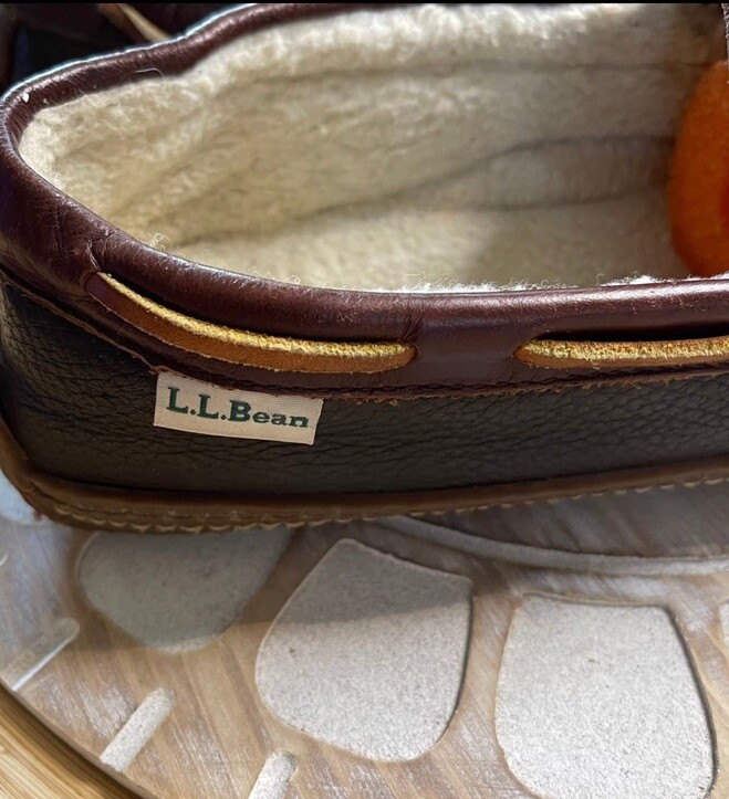 SAOLA Ciabatte uomo LL Bean pelle doppia suola taglia 9 mocassino foderato shearling marrone