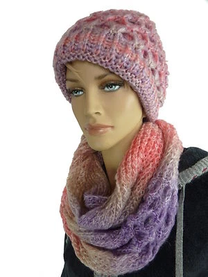 MARKENLOS BEERA Damen Winter Set Mütze + Schal Loopschal Strickmütze Beanie + scarf loop