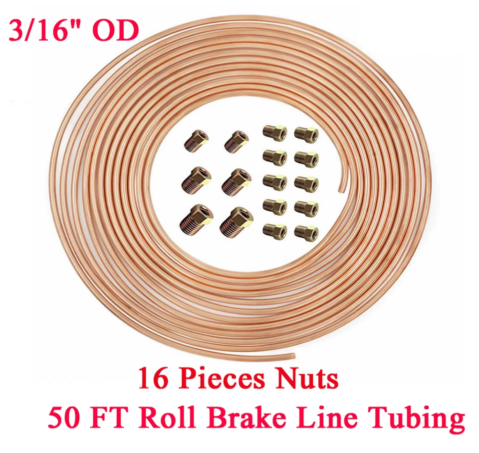 Kit de tubería de línea de freno de cobre de hierro 3/16" 1/4" OD 50 pies bobina rollos todos los accesorios Foto 3 de 4