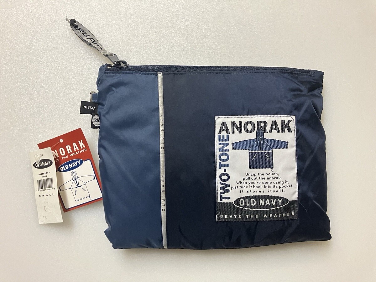 Vtg 90s Old Navy Blue Anorak Windbreaker Jacket Mens Size S