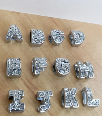 Initial Letter Alphabet Diamante Slide Charm DIY Craft Jewlery Making Braceket