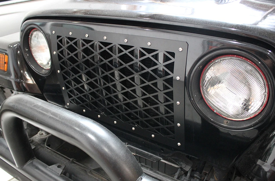 Custom Steel Aftermarket Front Grille Kit for Jeep Wrangler Rubicon TJ 97-06 BLK - Image 3 of 4